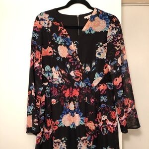 Floral long-sleeve dress w/ keyhole neckline